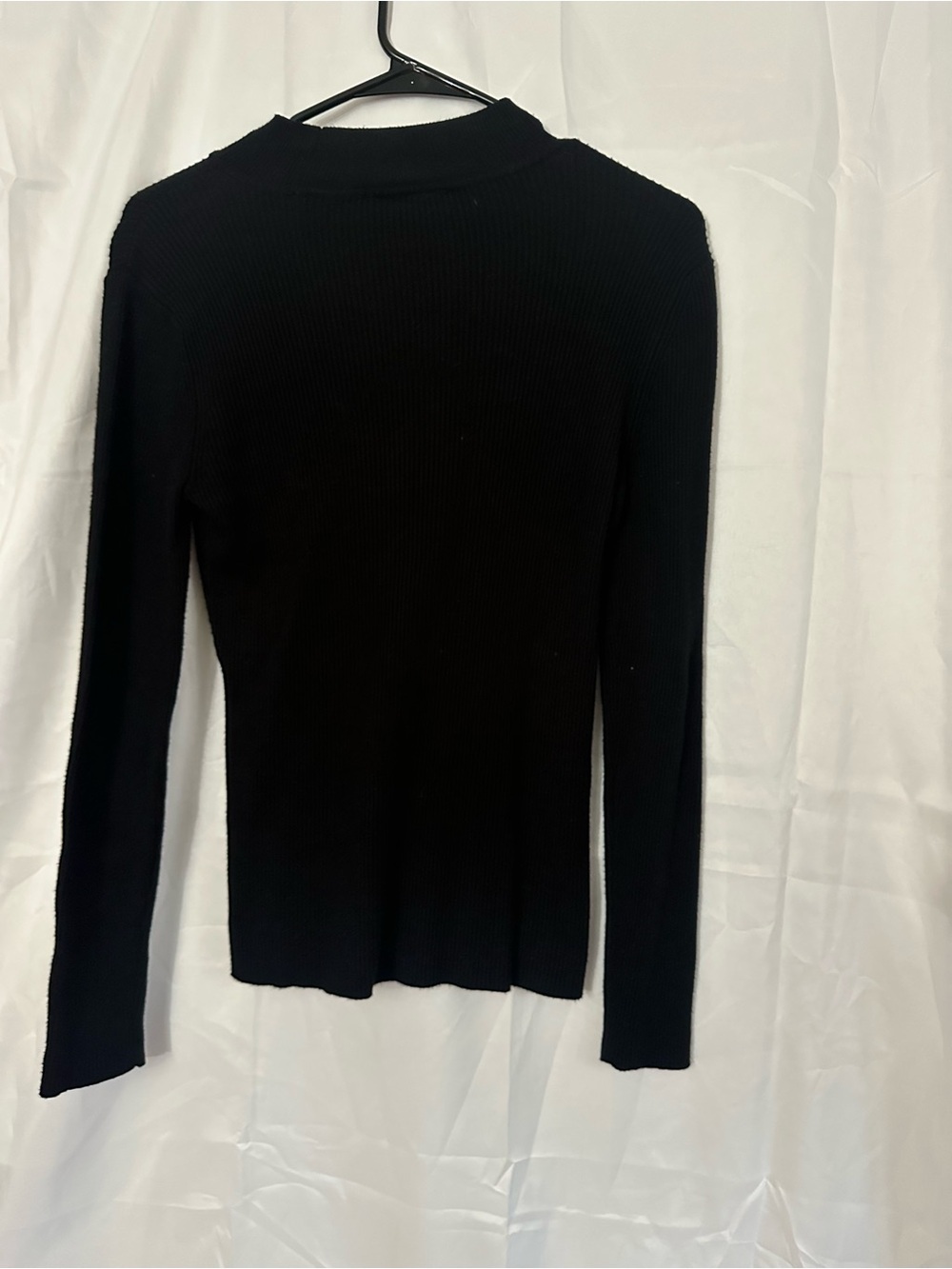 Tahari Black Ribbed Long-Sleeve Top with Diagonal Cutout - Picture 3 of 4